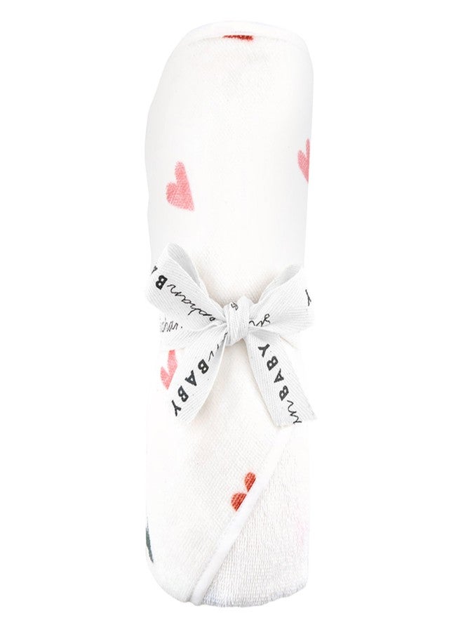 ستيفان بيبي منشفة ستيفان للأطفال بغطاء رأس - قماش تيري قطني مخملي ناعم ومرح 100%، مربعة الشكل 29 بوصة، بنقشة قلوب - Image 4